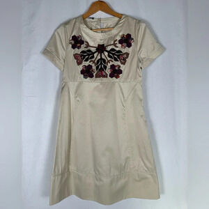 Lafer Tan Dress Womens 4 Patchwork Embroidered Cottagecore Boho Hippie Indie